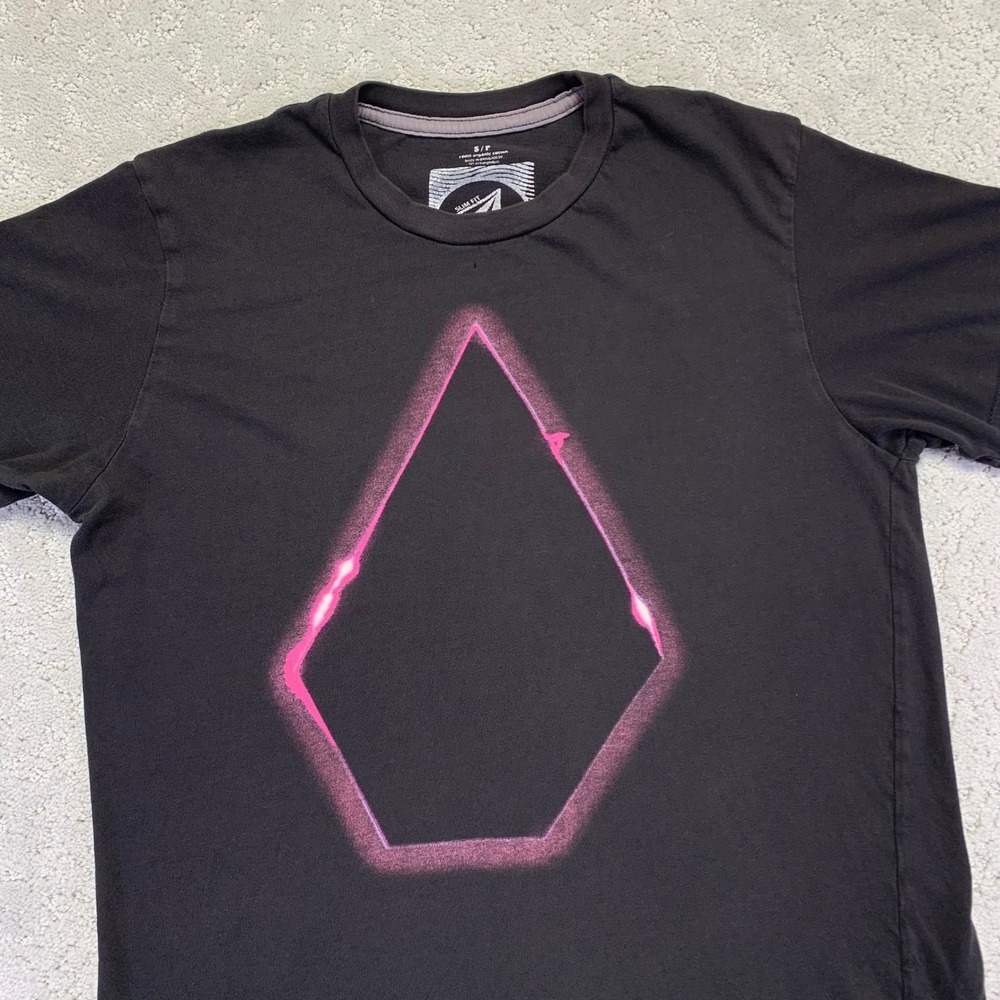 Volcom T Shirt Mens Small Black Slim Fit Organic Cotton Graphic Logo Skate Y2k‎